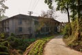 Curving path in deserted 1970s` factory