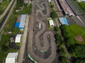 Curving race track view from above, Aerial view car race asphalt track and curve. Bogor, May 31, 2021 Royalty Free Stock Photo