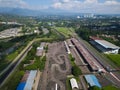 Curving race track view from above, Aerial view car race asphalt track and curve. Bogor, May 31, 2021 Royalty Free Stock Photo