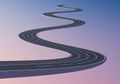 Curving road against a gradient background from pink to blue, simulating a twilight Royalty Free Stock Photo