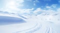 Snow car tracks winding along mountain paths.AI Generated