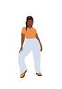 Curvy abstract black woman posing in casual look. Modern plus size female portrait. Trendy vector illustration isolated