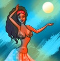 Curvy black girl dancing on the abstract Moon background Royalty Free Stock Photo