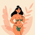 Curvy happy woman. Abstract chubby female character, confident overweight girl, body positive feminism concept flat