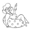 Curvy lady funny pool party outline coloring page