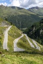 Curvy mountain pass road to the Timmelsjoch at the border of Italy and Austria in the Alps