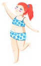 Curvy plus size redhair girl in blue swimsuit. Bodypositive concept.