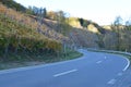 curvy road through colorful Ahr valley vineyard hills one year before the flood