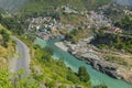 Curvy road at Devprayag, Godly Confluence,Garhwal,Uttarakhand, India. Here Alaknanda meets the Bhagirathi river and both rivers