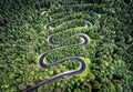 Curvy road from the high mountain pass in Transfagarasan, Romania.