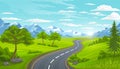 Road and Mountains, Landscape in Summer Vector