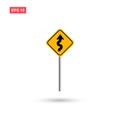 Curvy road sign vector with pole isolated Royalty Free Stock Photo