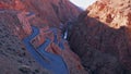 Curvy serpentine road at a narrow passage of DadÃÂ¨s Gorges in the southern Atlas Mountains near Boumalne DadÃÂ¨s, Morocco, Africa. Royalty Free Stock Photo