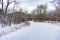 Curvy Snow Covered Trail in a Midwestern Forest during Winter Royalty Free Stock Photo