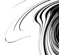 Curvy, waving lines abstract geometry element. Monochrome distorted stripes, random lines pattern