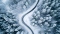 Curvy windy road in snow covered forest Royalty Free Stock Photo