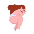 Curvy young woman in pants sleeps in fetal pose