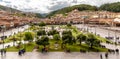 Aerial view at the Plaza de Armas and surrounding hills around city of Cusco in Peru