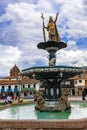 Statue of Pachacuti at the Plaza de Armas of Cusco in Peru Royalty Free Stock Photo