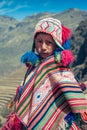 Cusco / Peru - May 29.2008: Portrait of a boy, dressed up in colorful native peruvian costume