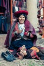 Cusco / Peru - May 26.2008: Portrait of a sewer woman, seamstress, dressed up in traditional native peruvian clothes.