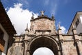 Image of ark in Cusco Peru. Colonial building with religious images in Peruvian Andes.