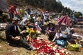 Locals celebrating The Day of the Dead or \'DÃ­a de los Difuntos\' in San Jose de Huancaro Cementery.