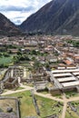 Views over the town from the Ollantaytambo archaeological site in the Sacred Valley