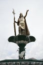 Cusco, Peru, October 7, 2023. The Gold Inca Statue in Plaza De Armas (Cusco Main Square)