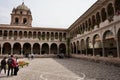 Stone arches surrounding the central courtyard of The Qorikancha or Coricancha, an ancient Inca Temple.