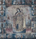 peru, old catholic cathedral of the 16th century cuzco painting in oil of the virgin mary