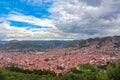 Cusco, view of centre and cityscape of city and mountains from above, Peru, South America