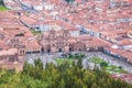 Cusco, view of centre and cityscape of city and mountains from above, Peru, South America