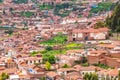 Cusco, view of centre and cityscape of city and mountains from above, Peru, South America