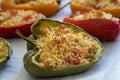 Cuscus, roasted peppers fresh from the oven stuffed with couscous with vegetables Royalty Free Stock Photo