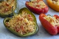 Cuscus, roasted peppers fresh from the oven stuffed with couscous with vegetables Royalty Free Stock Photo