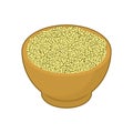 Cuscus in wooden bowl isolated. Groats in wood dish. Grain on white background. Vector illustration Royalty Free Stock Photo