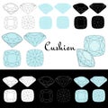 Cushion cut. Cutting gems stones. Types of diamond cut. Royalty Free Stock Photo