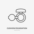 Cushion foundation flat line icon. Beauty care sign, illustration of compact powder. Thin linear logo for makeup