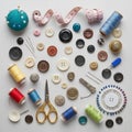 Cushion holds various pins, contributing to this collection of sewing Royalty Free Stock Photo