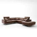 Modern Brown Leather Sectional Sofa with Ottoman on White Background Royalty Free Stock Photo