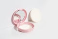 cusion primer powder of foundation cream with compact, product container cosmetic makeup mockup on white