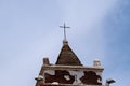 Cusp of the Spanish colonial style bell tower of the village of Toconao, San Pedro de Atacama, Chile