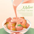 Melon Custard Cream With Fruit Jelly : Vector Illustration
