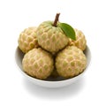 Custard Apple Fruit: Stack in White Bowl with Stem and Leaf Royalty Free Stock Photo
