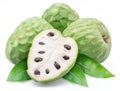 Custard apples or cherimoya fruits and slice of fruit isolated on white background Royalty Free Stock Photo