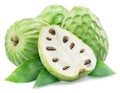 Custard apples or cherimoya fruits and slice of fruit isolated on white background Royalty Free Stock Photo