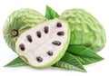 Custard apples or cherimoya fruits and slice of fruit isolated on white background Royalty Free Stock Photo