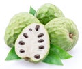 Custard apples or cherimoya fruits and slice of fruit isolated on white background Royalty Free Stock Photo