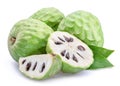 Custard apples or cherimoya fruits and slices of fruit isolated on white background Royalty Free Stock Photo